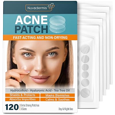 NUVADERMIS Acne Pimple Patches - Dark Spot, Zit & Blemish Treatment - 54% Hydrocolloid Dot Stickers with Hyaluronic Acid, Salicylic Acid, Vitamin A, Tea Tree Oil - FSAHSA Approved - 120 Count