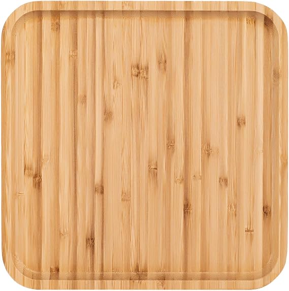2-Pack Bamboo Square Plates,12 Inches Cheese Plates Coffee Tea Serving Tray Fruit platters Party Dinner Plates Sour Candy Tray