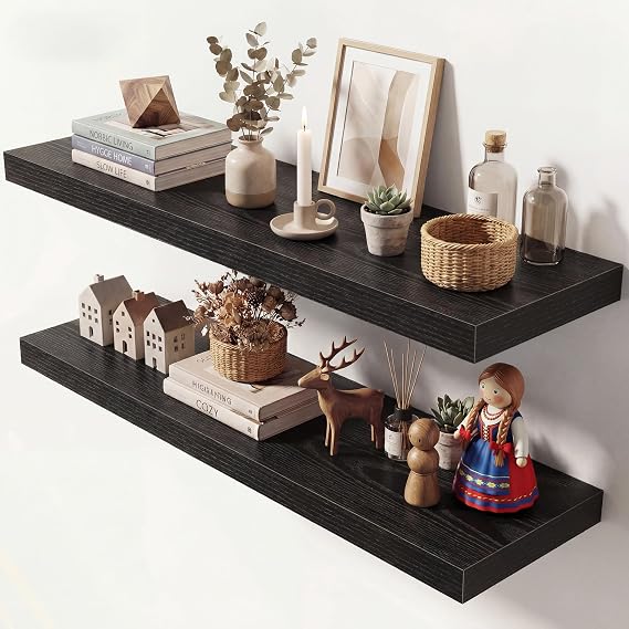 Dreamland 40 Inches Floating Shelves for Wall, 9.3" Deep Long Floating Shelves Set of 2, Large Display & Storage Shelf, Wall Shelf for Bathroom Bedroom Living Room Kitchen Office, Black