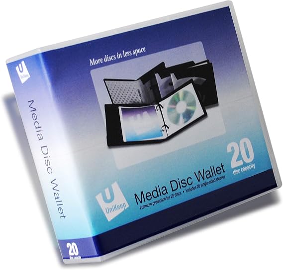 Clear UniKeep Disc 20 CD/DVD Wallet with 20 Disc Pages in Each Wallet - Box of 20 Disc Wallets