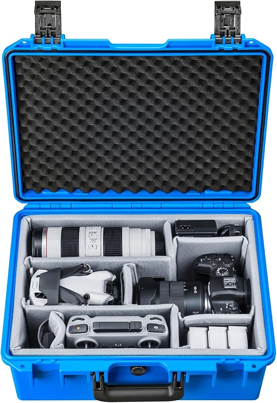 Lykus PVC1 Waterproof Hard Camera Case with Padded Dividers for Cameras, Lenses, Dual DJI Mavic/Air/Mini/Flip drones