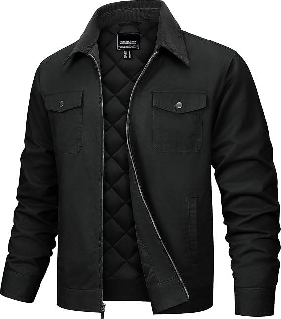 TACVASEN Men's Casual Quilted Cotton Jacket Cargo Corduroy Collar Jacket Work Shacket with 5 Pockets for Fall and Winter