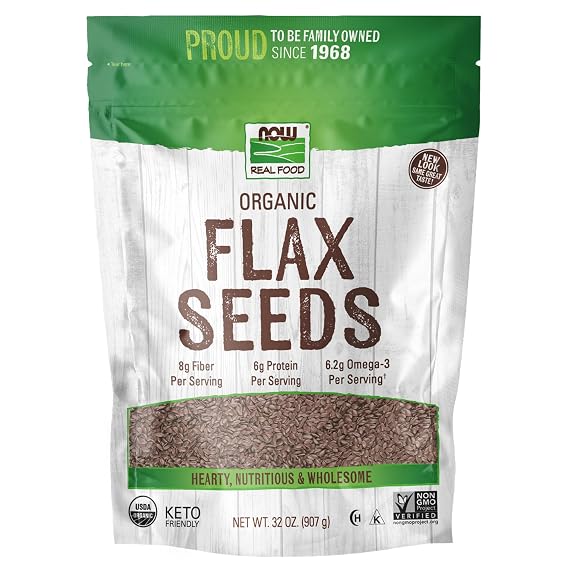 NOW Foods, Organic Flax Seeds, Source of Essential Fatty Acids and Fiber, Certified Non-GMO, Kosher, 2-Pound (Packaging May Vary)