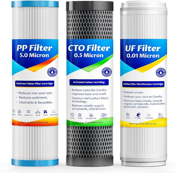Rv Water Filter Replacement Cartridge, 0.01 Micron Replacement Cartridge for Universal 2.5" X 10" Rv Water Filter System, Compatible With WLSINJL Ultra Rv Water Filters, 3 Pack