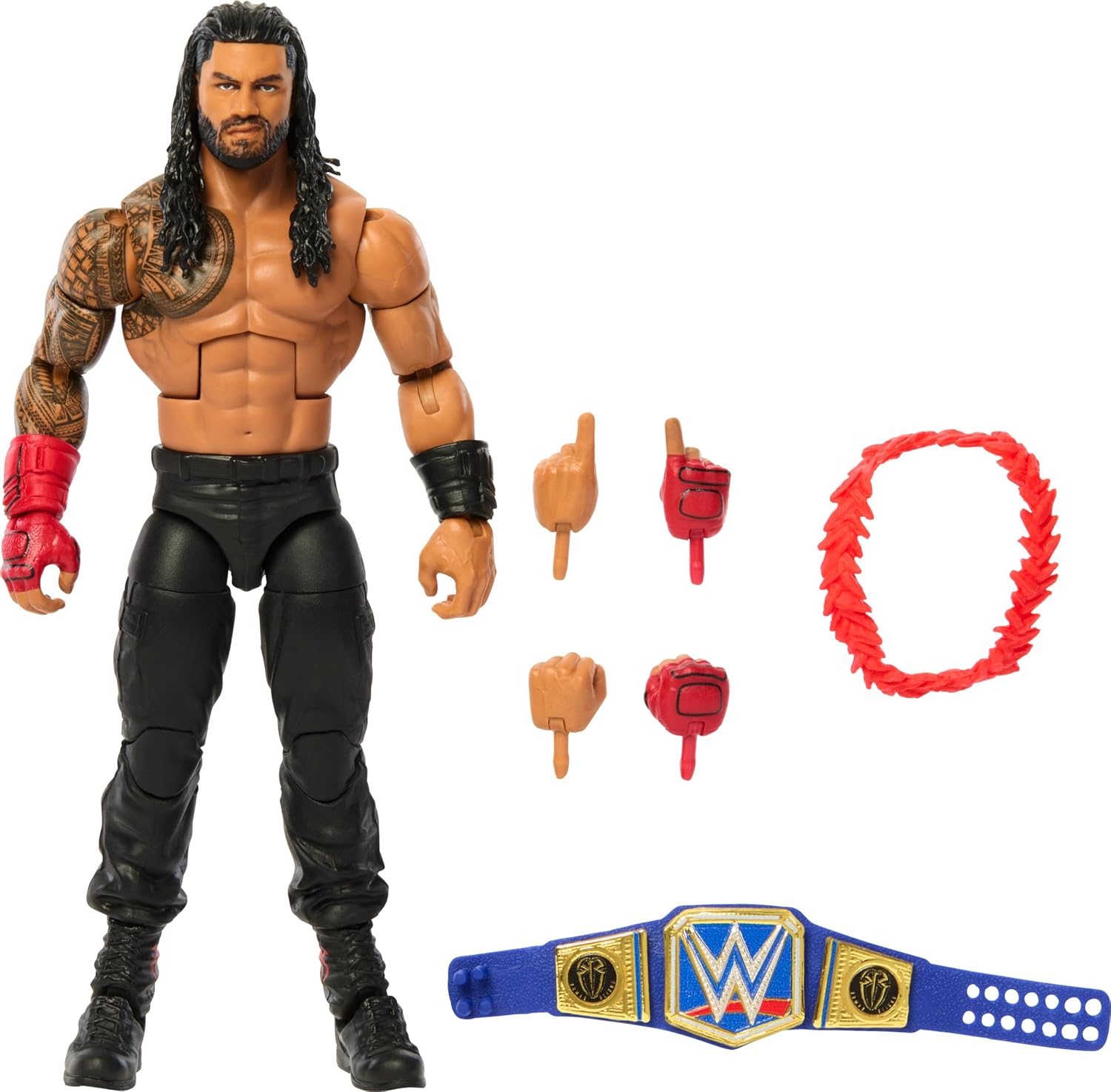 WWE Top Picks Elite Action Figure & Accessories Set, Roman Reigns 6-inch Collectible with Swappable Hands, Ring Gear & 25 Articulation Points, HTX76