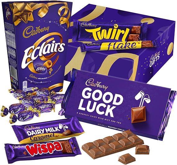 Cadbury "Good Luck" Chocolate Gift - Full Size Cadbury Chocolate Bars including Flake, Caramel, Twirl, Dairy Milk and More.