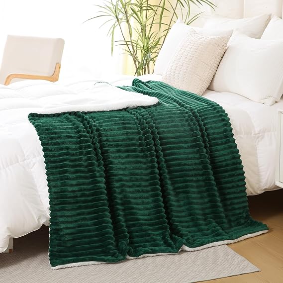 Green Sherpa Fleece Throw Blanket 10890for Couch Sofa