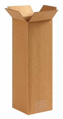 Aviditi 4412 Tall Corrugated Cardboard Box 4 L x 4 W x 12 H, Kraft, for Shipping, Packing and Moving Pack of 25