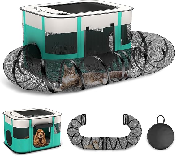 Outdoor Cat Enclosure Catio Pop Up Tent with Tunnel Indoor Cats