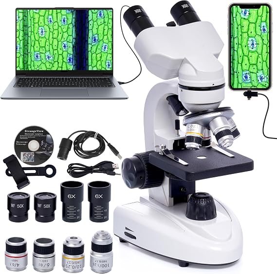 Binocular Microscope for Adults & Students with 2MP USB Eyepiece, 5000X
