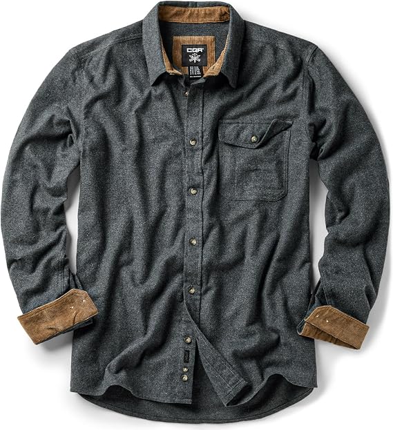CQR Men's 100% All Cotton Button Down Flannel Shirts, Long Sleeve Brushed Warm Soft Casual Outdoor Plaid Shirt