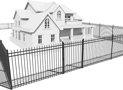 Fencer Wire 52FT Heavy Duty Pinnacle Fence Barrier Kit, Anti-Rust Metal Steel Fence with 4FT Height X 8FT Width Panels, Gate, Posts, Connectors, 2” Diameter Outdoor Fencing for Yard, Pool, Patio