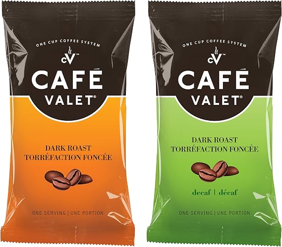 Cafe Valet Single Serve Individually Wrapped Coffee Packs, Regular Dark Roast and Decaf 100% Arabica, 168 Count