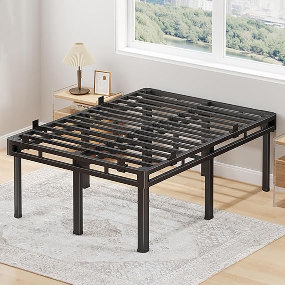 Superay 24 inch HIgh Queen Bed Frame with Rounded Legs, Double Layer Design