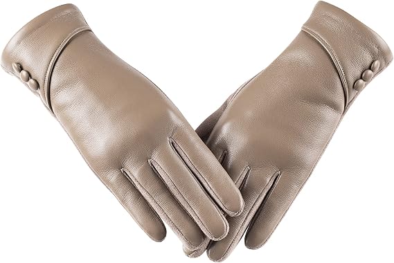 Winter Leather Gloves Women, Warm Wool Lining Touchscreen Texting