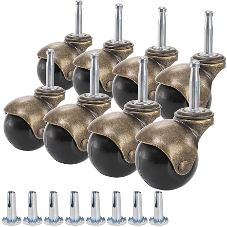 Yarlung 8 Pack 2 Inch Ball Caster Wheels with Swivel Stem, Antique Brass Casters with Mounting Stem Sleeve Socket (5/16" x 1-1/2") for Furniture Chairs Sofa Cabinets