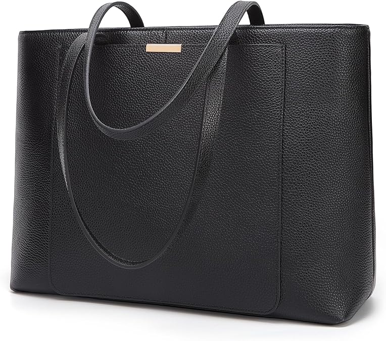 TIDING Leather Tote Bag for Women Top-Zip Shoulder Handbag with 15" Sleeve
