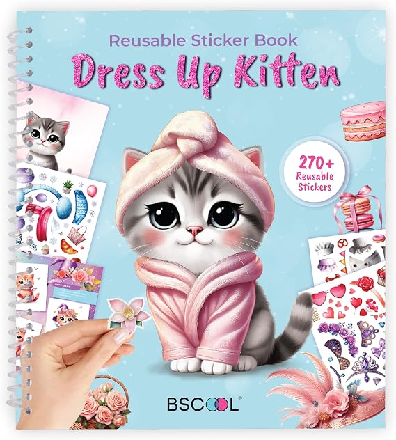 BSCOOL Cat Sticker Book for Kids Fashion Design Activity 270+ Stickers
