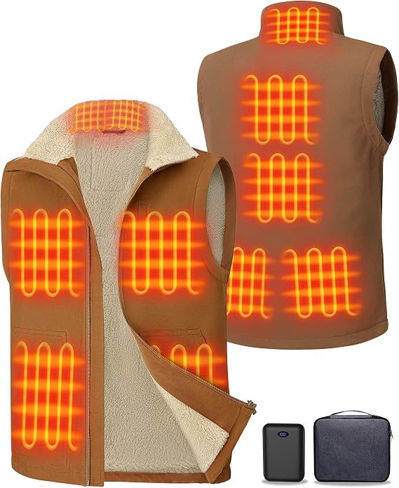 Washed Duck Work Heated Vest for Men, 16000mAh 7.4V Battery Pack