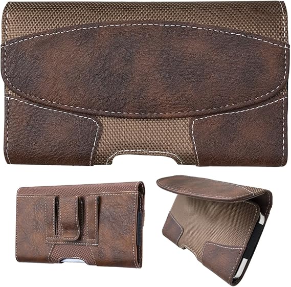 Leather Phone Holster with Belt Loop for iPhone 16 Pro 15 Pro 14 Pro, 13 Pro, 12, 11, Xr, Galaxy S23, S22, S21 FE, S21,S20, Belt Phone Holder for Men, Belt Clip Case, Carrying Case-Brown