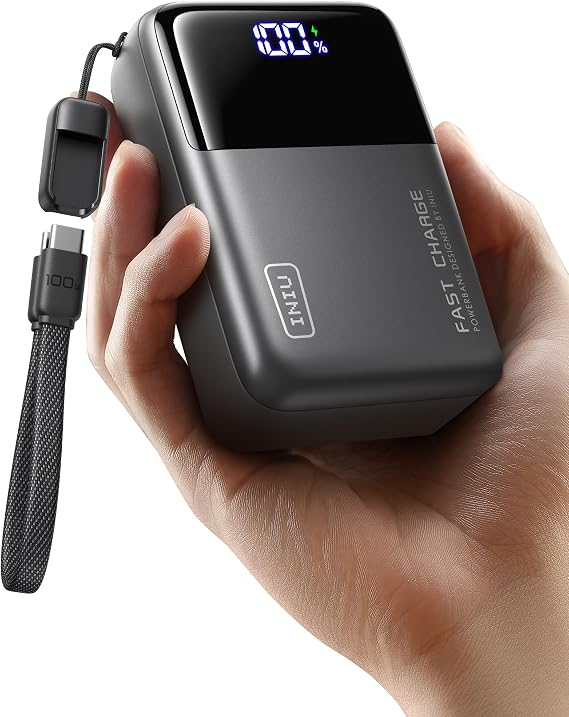 INIU Laptop Power Bank, Smallest 25000mAh 100W Fast Charging Battery Pack | USB C-Cable, Flight-Safe, Travel Essentials, Portable Charger for MacBook Pro, Dell, Steam Deck, iPhone etc, Metallic Black