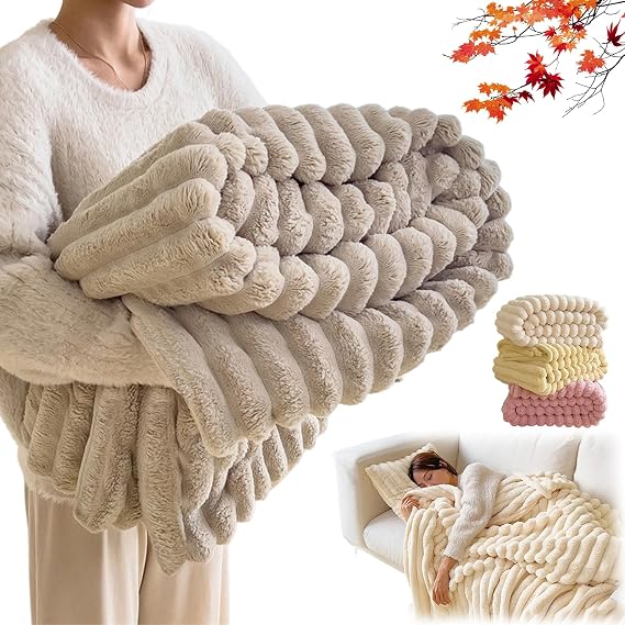 Thickened Rabbit Plush Nap Blanket, Flannel Milk Velvet Cover Blanket, Thick Fluffy Faux Rabbit Blankets, Soft And Comfortable, For Bed Sofa Couch Home Decor (Khaki,180 * 200cm)