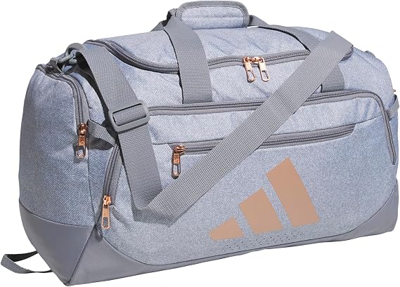 adidas Defender 5 Duffel Bag for Sports, Gym and Travel, Twill Grey/Rose Gold, OSFA