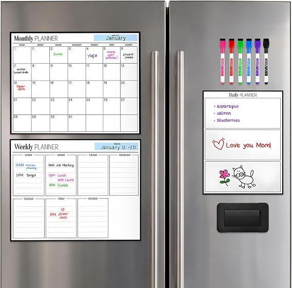 3 Pack Magnetic Dry Erase Calendar for Fridge, 17" x 12" Fridge Planner