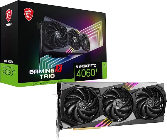 MSI Gaming GeForce RTX 4060 Ti 8GB GDRR6 Extreme Clock: 2685 MHz 128-Bit HDMI/DP Nvlink TORX Fan 4.0 Ada Lovelace Architecture Graphics Card (RTX 4060 Ti Gaming X Trio 8G)