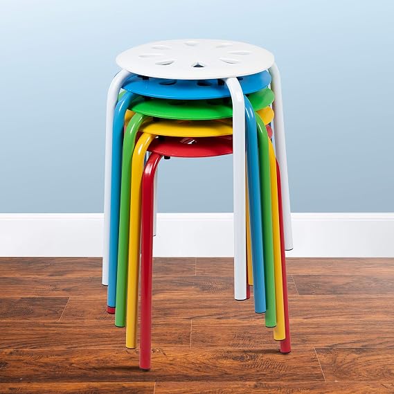 EMMA + OLIVER Plastic Nesting Stack Stools-School/Home | 17.5"Height, Assorted Colors (5 Pack)
