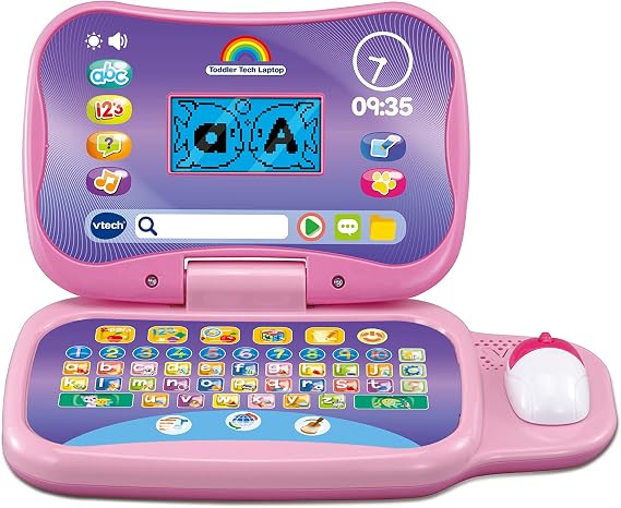 VTech Toddler Tech Laptop pink, English | Twenty-plus games across 5 categories cover preschool skills, with levelled learning, quizzes and customisation. Ages 2+