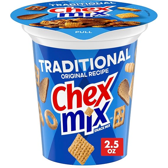 Traditional Chex Mix, Original Recipe, Snack Cup, 2.5 oz | Original Recipe, Individual Cup, Fits Car Cupholder, Corn & Wheat Chex, Rye Chips, Pretzels, Breadsticks