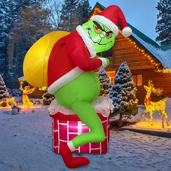 Christmas Inflatable, Green Santa Chimney Inflatables Outdoor Decor
