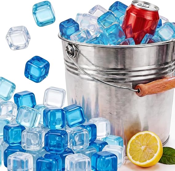 300 Pack Reusable Ice Cubes, Plastic Cubed Ice Reusable, Non Melting Refreezable Cubes for Chilling Drinks Coolers Bath Camping Party
