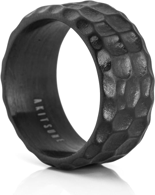 Akitsune Terra Ring | Rock Granite Hammered Ring Mens Stainless Steel Designer Matte Black