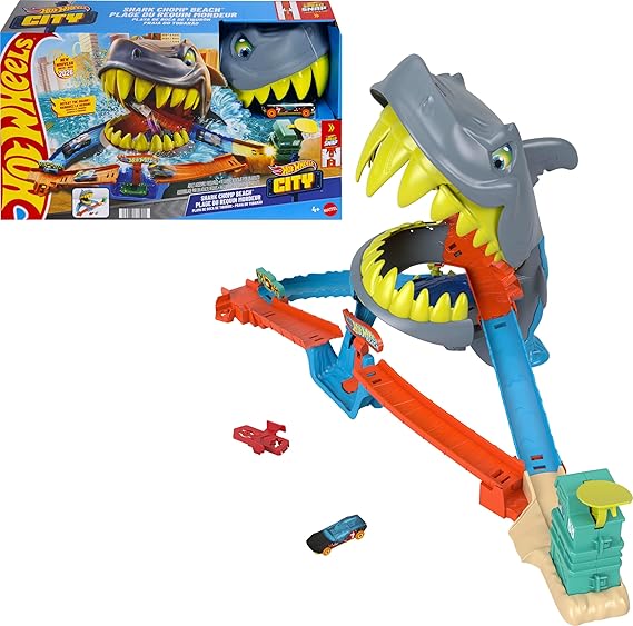 Hot Wheels City Shark Chomp Beach Playset & 1:64 Scale Toy Car