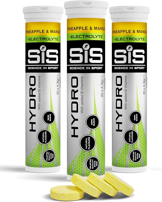 Science in Sport Hydro Electrolyte Tablets, Pineapple & Mango, 3 x 20 Tabs | Four Key Electrolytes and B Vitamins, Sugar-Free, Vegan Sports Hydration