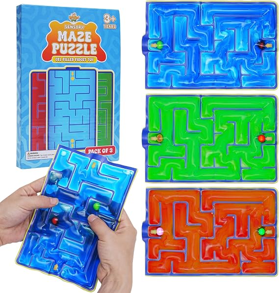 IPIDIPI TOYS Gel-Filled Maze Puzzle, Pack of 3, Quiet Sensory Squishy Fidget Toy for All Ages, Tactile Gel Pads, Party Favors & Classroom Prizes, Autism-Friendly Gift