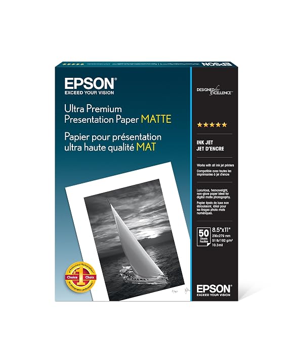 Epson S041341 - Ultra Premium Matte Presentation Paper, 8-1/2 x 11, White, 50/Pack