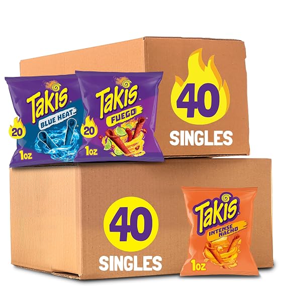 Takis 80 pc Multipack Flavored Mixed Rolled Tortilla Chips - (40) Fuego - Blue Heat Flavor 1 oz and (40) Intense Nacho 1 oz