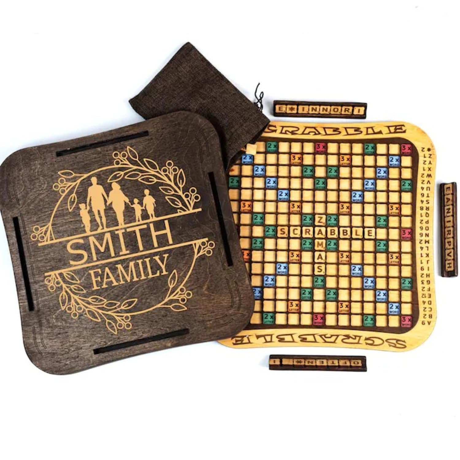 Personalized Handmade Scrabble Wooden Game Board, Vintage Style, Best Family Board Game, Deluxe Board Games for Adults Custom Board Game Unique Gift for Family and Friends Personalized
