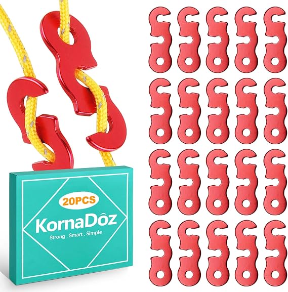 20Pcs Aluminum Alloy Rope/Cable Tensioners & Tie Downs - Knot-Free Cam Jam & Paracord Tighteners for Camping/Backpacking/Outdoor Gear