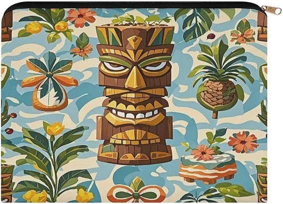 Vintage Aloha Tiki Pattern Travel Makeup Bag, Aesthetic Portable Cosmetic Bags with Zipper, Makeup Pouch, Cute Travel Toiletry Bag Skincare Bags for Women