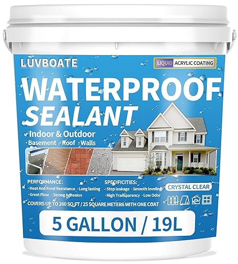 Liquid Waterproof Sealant 5 Gallon Clear, Transparent Waterproof Coating
