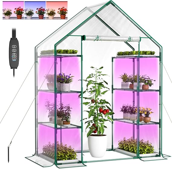 DoCred Indoor Greenhouse with Grow Light, 4-Tier Mini Greenhouse