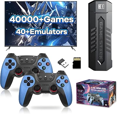 X2 Blue Retro Game Stick 4K, Emulator Video Console Built in 40000 Retro Games 40 Emulators, Plug and Play Video Game Stick for TV, with 2 X 2.4G Wireless Controller 128G