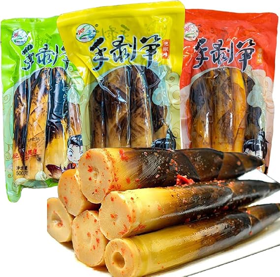 Hand peeled bamboo shoots 500g/pack,Pickled Bamboo Shoot Tip,Pickled pepper Crispy Bamboo shoots,spicy chinese snack,pickled vegetables,spicy strips (Mix and match flavors,1 pack)