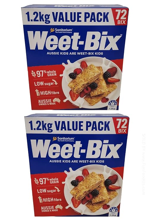 Aussie Made Weet-Bix 97% Wholegrain (VALUE PACK 2 x 1.2kg Ea) By Sanitarium Health Food Company Australia. Low in Sugar. Goodness and Energy