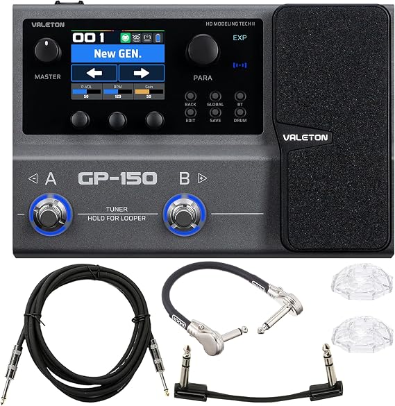 Valeton GP-150 Multi-Effects Guitar Processor with HD Modeling, 200+ Effects, IR & NAM Support, Expression Pedal, Looper, Drum, MIDI, USB Audio Interface, Tonebird & MXR Cable Bundle