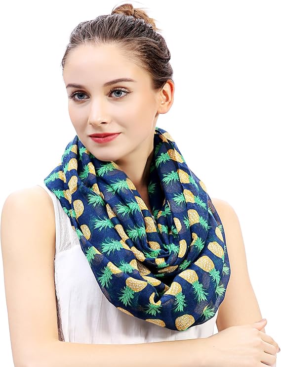 Lina & Lily Pineapple Print Women's Infinity Scarf Lightweight